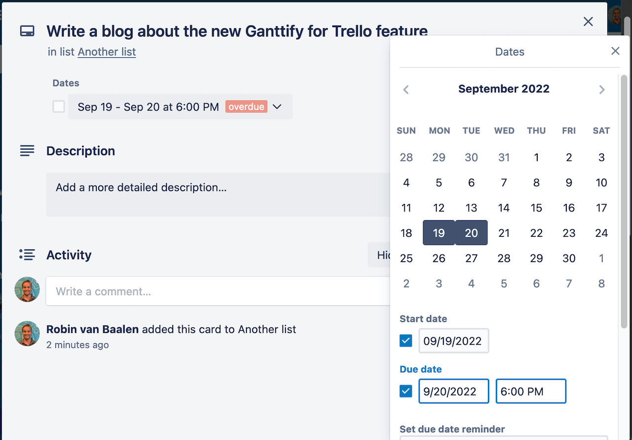 Set a start date on Trello Cards