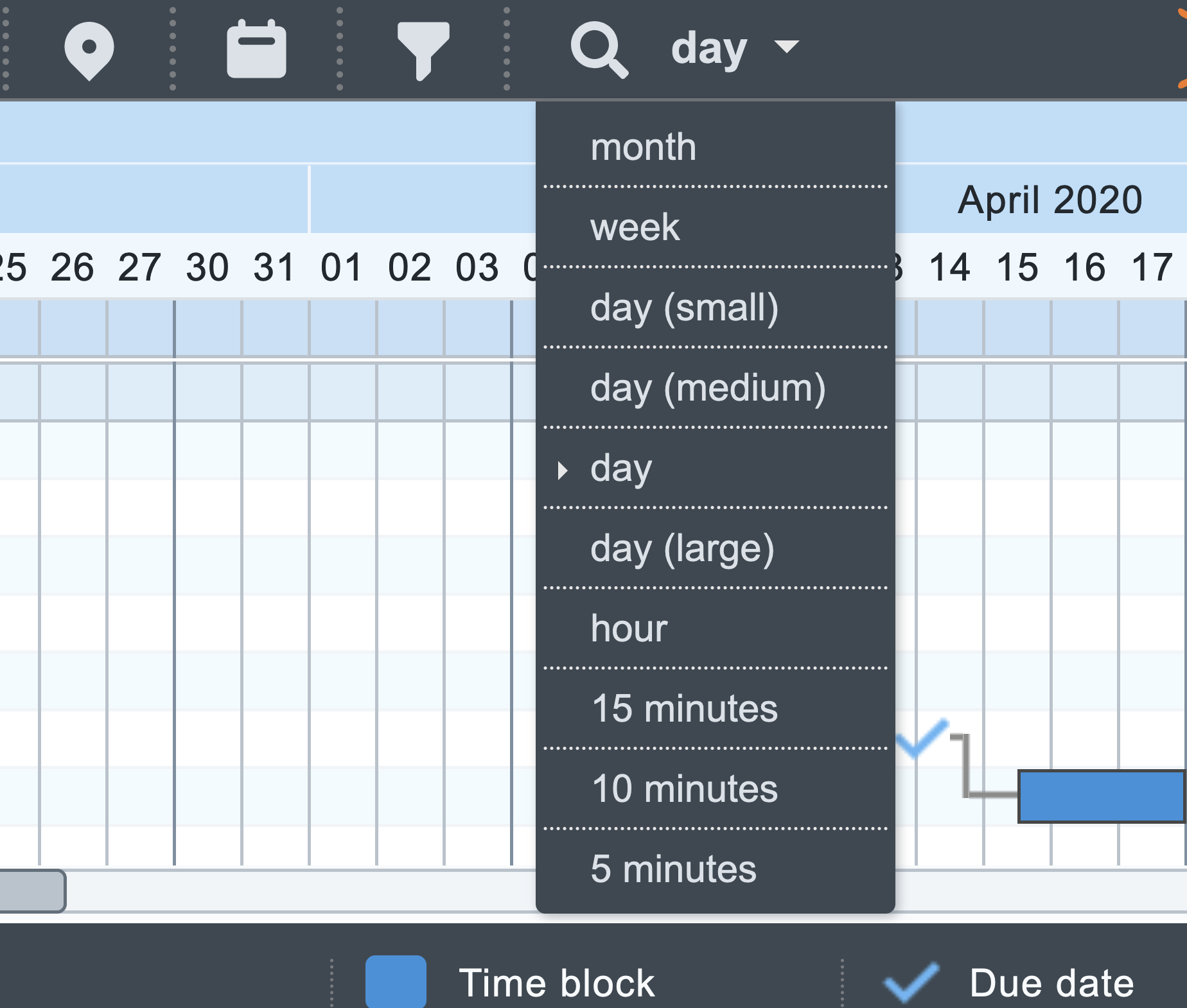 Zoom as much as you need in your Gantt chart